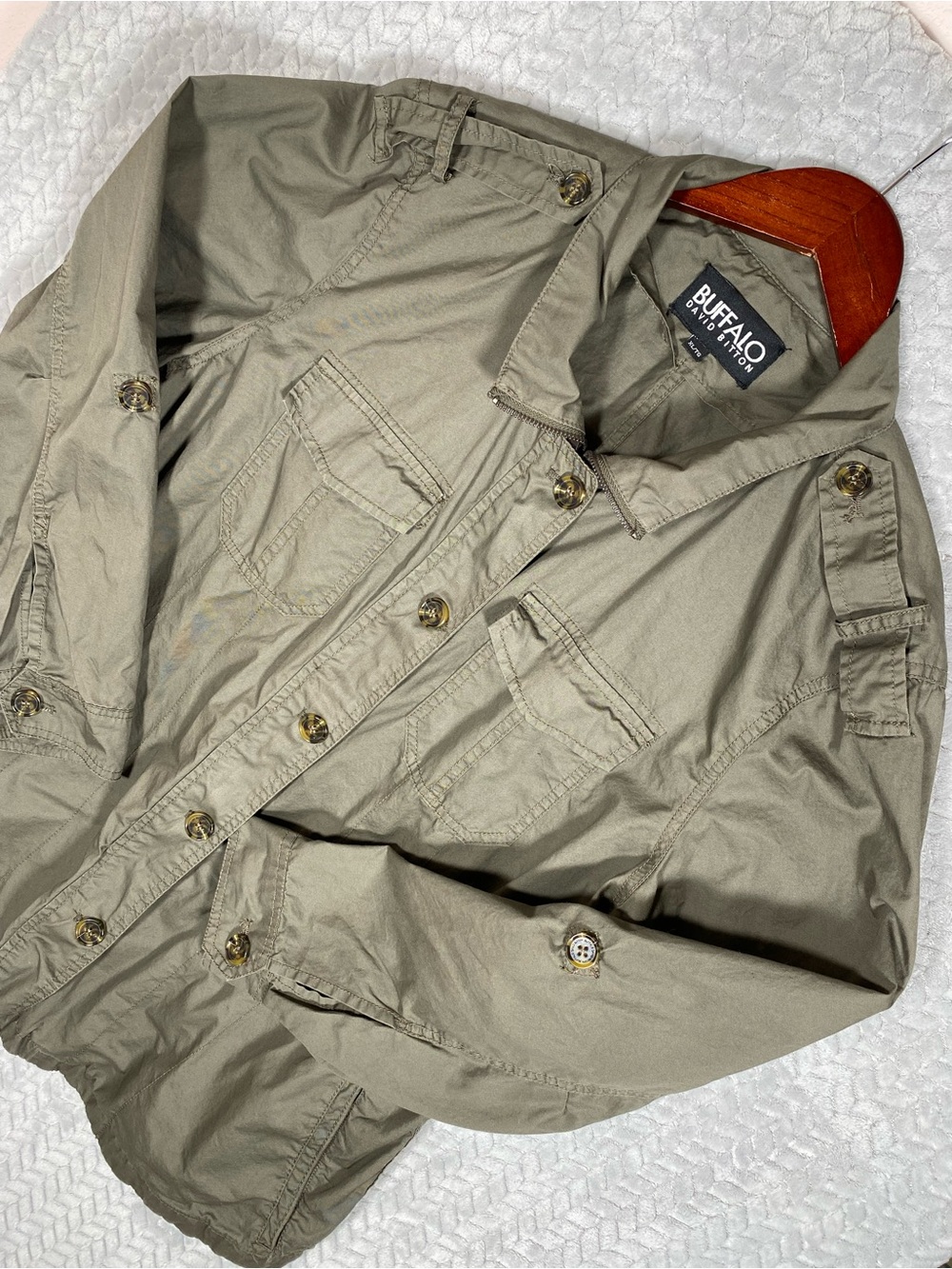 Buffalo David Bitton Lightweight Military Utility Field Jacket Olive Women XL